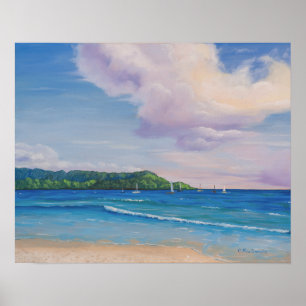Poster Peinture des îles Hawaiiennes de la baie de Hanale