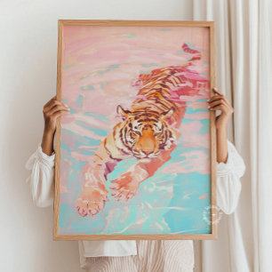 Poster Peinture des pastels de natation en tigre - Pépini