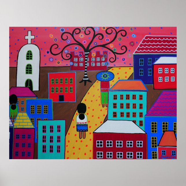 POSTER PEINTURE DES PRISARTS DE LA VILLE MEXICAINE PUEBLO (Devant)