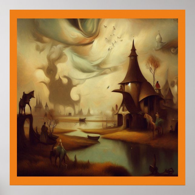 Poster Peinture d'Imaginaire 3 - Paysage médiéval (Devant)