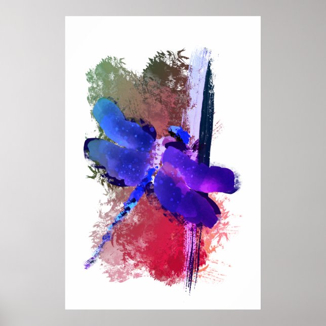 Poster Peinture d'insecte libellule bleu violet (Devant)