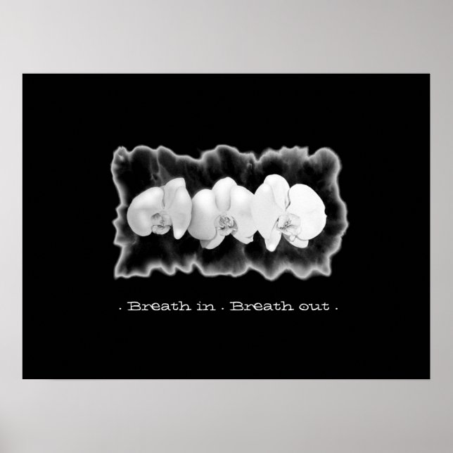 Poster Peinture d'orchidées d'aquarelle blanche noire (Devant)