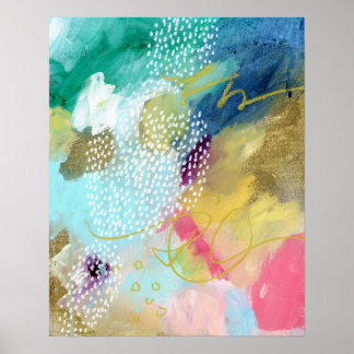 Poster Peinture dorée pointillée abstraite