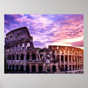 Poster Peinture du Colisée à Rome au coucher du soleil