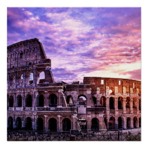 Poster Peinture du Colisée à Rome au coucher du soleil