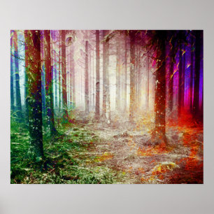 Poster Peinture du paysage de la forêt luxuriante