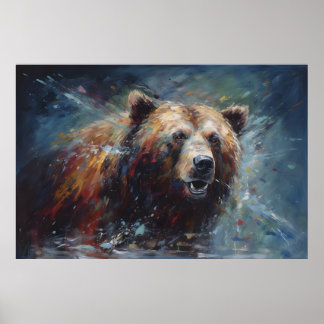 Poster Peinture d'un ours Brown dans le portrait sauvage