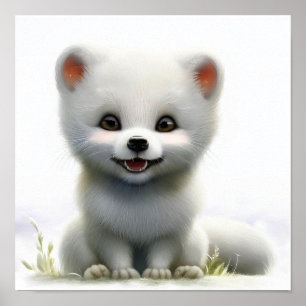 Poster Peinture en Aquarelle 3D de renard arctique