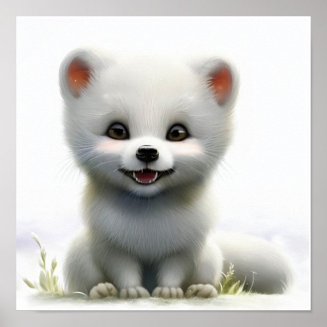 Poster Peinture en Aquarelle 3D de renard arctique (Devant)