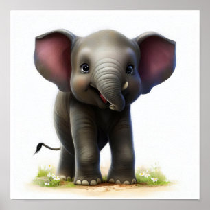 Poster Peinture en Aquarelle 3D d'un éléphant