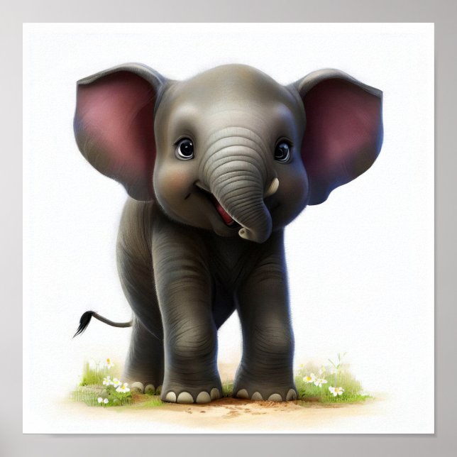Poster Peinture en Aquarelle 3D d'un éléphant (Devant)