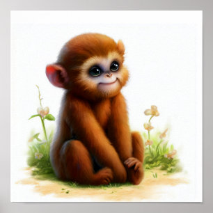 Poster Peinture en Aquarelle 3D d'un singe Howler mignon