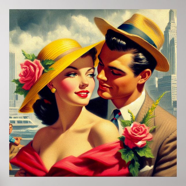 Poster Peinture en couple rétro des années 1950 (Devant)