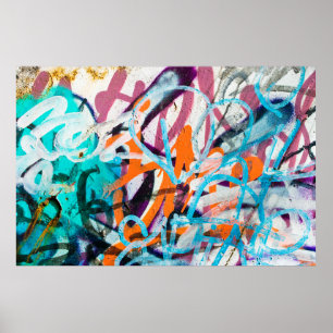 Poster Peinture endommagée en béton, patinée, murale usée