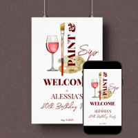 Peinture et vin de gorgée et signe d'accueil à thè
