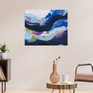 Poster Peinture expressionniste abstraite bleue moderne