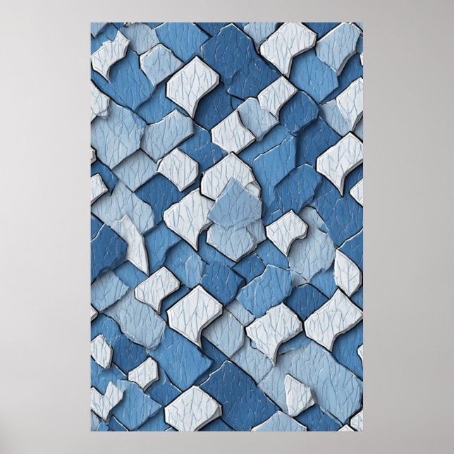Poster Peinture fissurée Abstraite : Surface Patinée bleu (Devant)