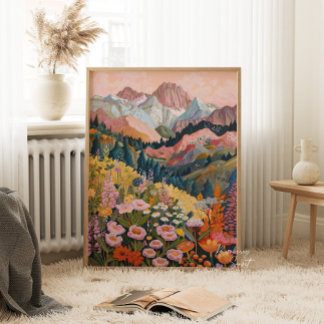 Poster Peinture Fleur sauvage de montagne Tons de la Terr