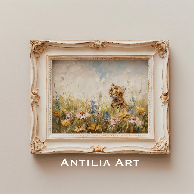 Poster Peinture Fleur sauvage de prairie Tigre animal sau (Créateur téléchargé)