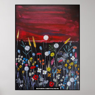 Poster Peinture Fleurs sauvages au coucher du soleil par 