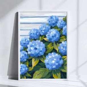 Poster Peinture florale de buissons d'hortensias bleus