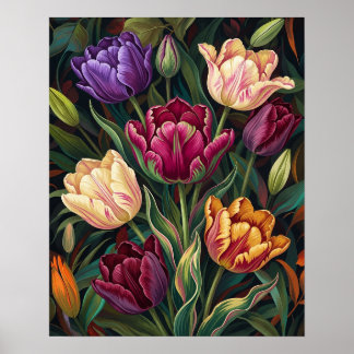Poster Peinture florale de tulipes colorées
