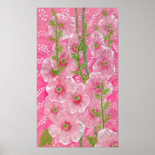 Poster Peinture florale rose Hollyhock Malve Malva