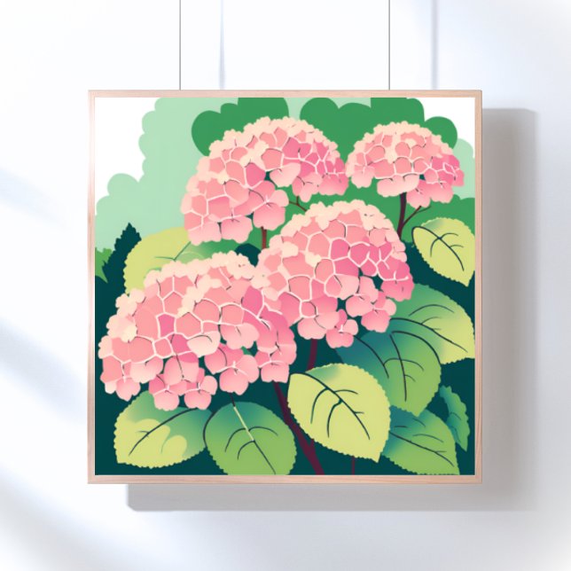 Poster Peinture florale rose Hydrangea (Créateur téléchargé)