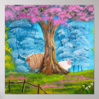 POSTER PEINTURE FOLLETTE DE SHEEP SHEEP DE LA VACHE HIGHL