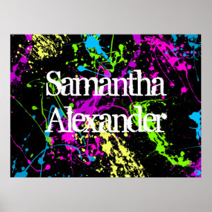 Poster Peinture fraîche Retro Neon Splatter sur noir