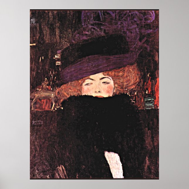 Poster Peinture Gustav Klimt, Dame avec Casquette à fourr (Devant)
