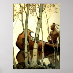Poster Peinture historique de NC Wyeth Canoë indien #2