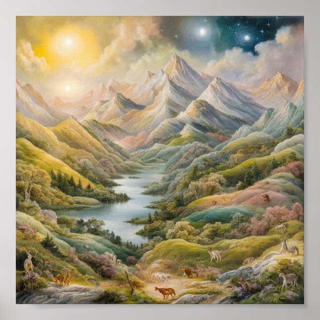 Poster Peinture impressionnante des montagnes (Devant)