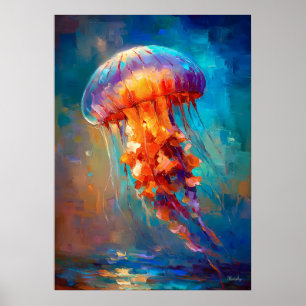 Poster Peinture impressionniste de méduse océanique color
