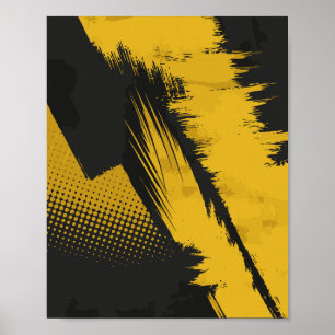 Poster Peinture jaune dynamique sur surface sombre