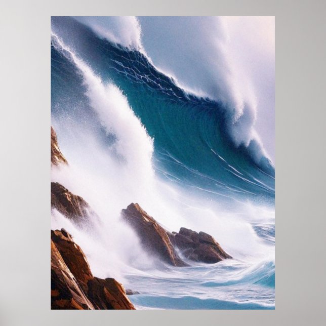 Poster Peinture majestueuse des vagues océaniques (Devant)