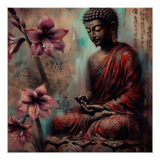 POSTER PEINTURE MÉTALLIQUE BOUDDHA ART #11