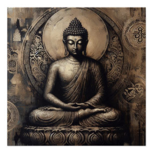 POSTER PEINTURE MÉTALLIQUE BOUDDHA ART #18