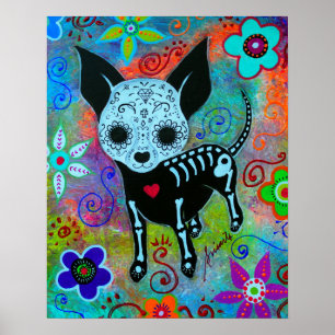 POSTER PEINTURE MEXICAINE CHIHUAHUA DIA DE LOS MUERTOS