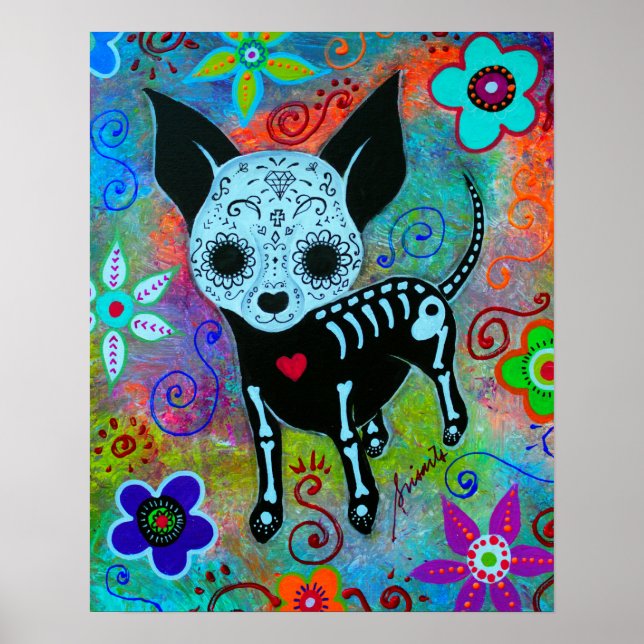 POSTER PEINTURE MEXICAINE CHIHUAHUA DIA DE LOS MUERTOS (Devant)