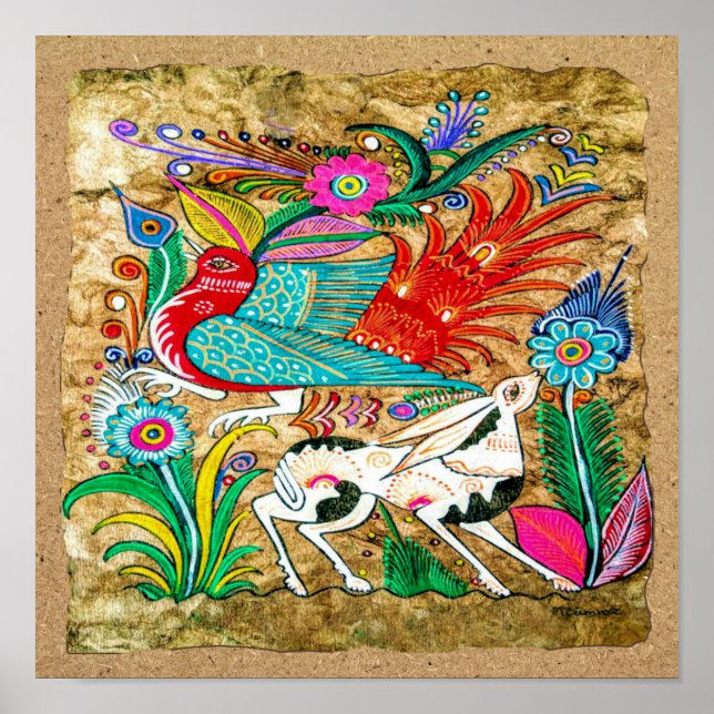 Poster Peinture mexicaine d'écorce d'amate - Sweet Story (Devant)