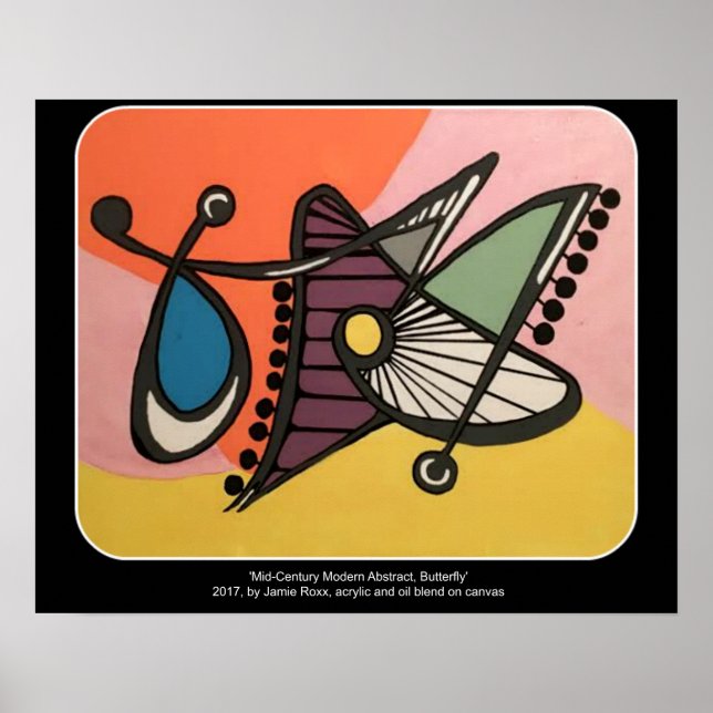 Poster Peinture 'Mid-Century moderne Abstraite, papillon' (Devant)