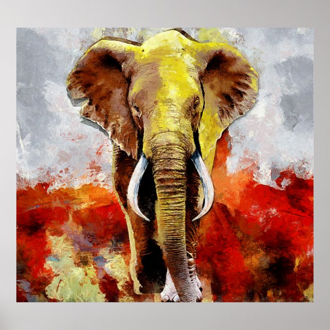 Poster Peinture moderne à l'huile d'éléphant Abstraite (Devant)