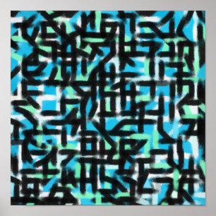 Poster peinture moderne d'art abstrait noir et bleu
