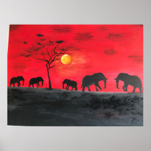 Poster Peinture murale africaine à base d'éléphants