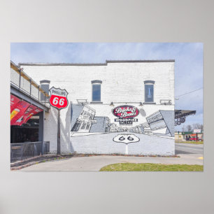 Poster Peinture murale avec panneau de la route 66 au Kan