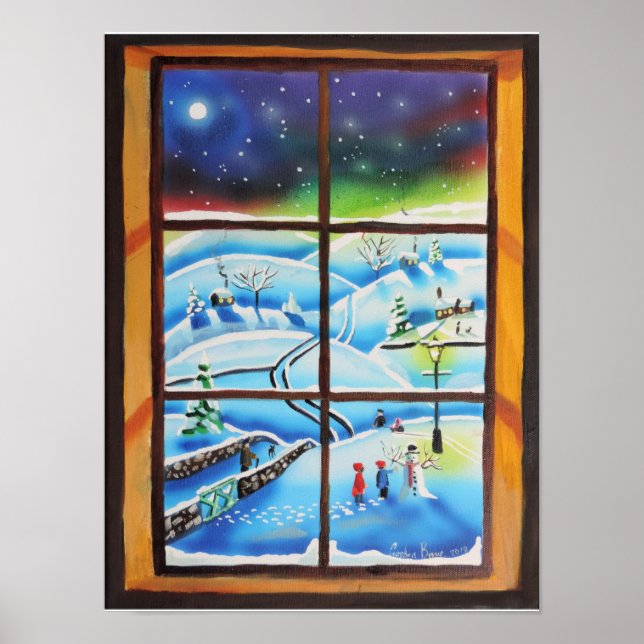 Poster Peinture murale de la fenêtre d'hiver (Devant)