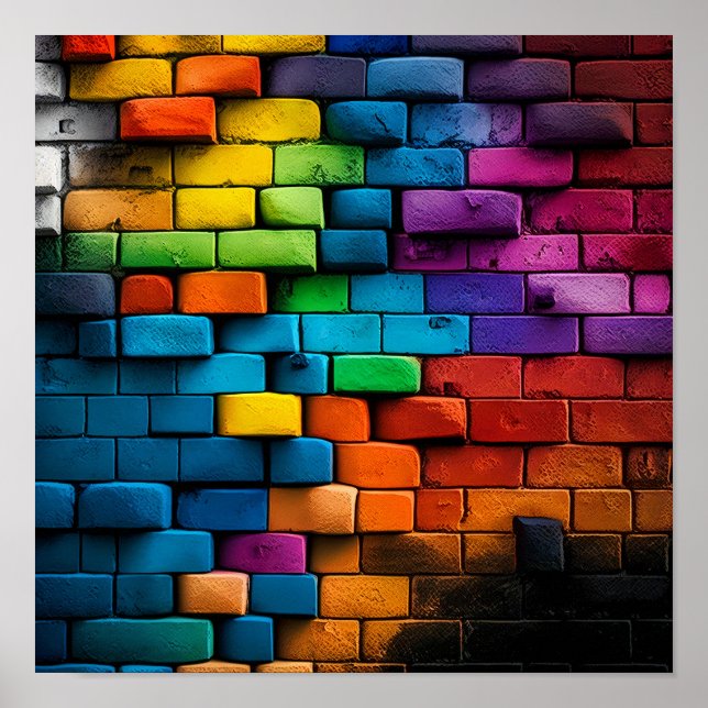 Poster Peinture murale en briques multicolores (Devant)