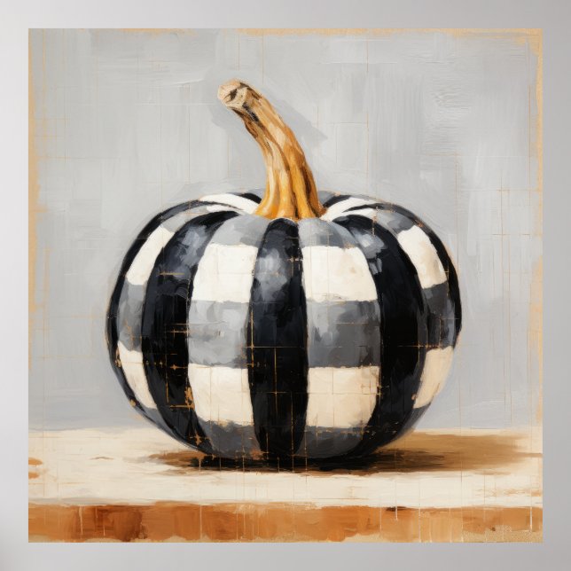 Poster Peinture murale en noir et blanc Plaid Citrouille (Devant)