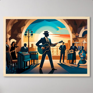 Poster peinture musique jazz performance dans un café de